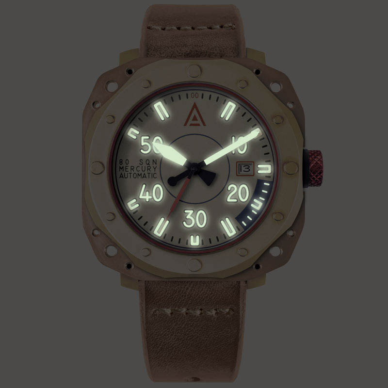 WT author cream pilots wrist watch with genuine leather straps raf pilot lifestyle image glow in the dark
